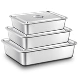 Tiangrid 3 Pcs Stainless Steel Bus Tubs with Lid 4 Deep Meat Commercial Tote Box Dishwashing Utility Prep Tub Table Pans, Silver