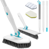 nacena Shower Scrubber with Long Handle, 4 in 1 Tile Tub Scrubber Brush with 3 Detachable Cleaning Heads and V-Shaped Grout Brus