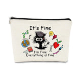 It's Fine Everything is Fine Cat Makeup Bag for Teen Girl Women,Cosmetic Bag Zipper Travel Toiletry Bag Best Gift Idea for Cat L