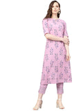 Gosriki Women'S Cotton Straight Printed Kurta With Pant (Pink S),Pink,,B08XMHNW3Z
