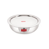 HAZEL 18 Gauge Premium Stainless Steel Tasra Kadhai with Lid, 1800 ml, Silver