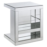 Benjara Accent Table with Mirrored Panels and C Shape, Silver