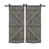 40 in. x 84 in. K Series Weather Gray Stained DIY Wood Double Bi-Fold Barn Doors with Sliding Hardware Kit