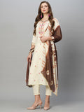 Gosriki Women'S Cotton Blend Embroidered Straight Kurta With Pant & Dupatta (Gunbir Cream-Gs_L_Cream_Large),Cream,,B0CGTVPFW6