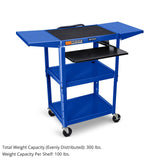 Adjustable-Height Steel Utility Cart - Pullout Keyboard Tray, Drop Leaf, Royal Blue