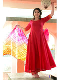 Gosriki Women'S Cotton Blend Anarkali Solid Kurta With Pant & Dupatta (Rangin Pink_L-Go_Pink_Large),Pink,,B09YHLMRQC