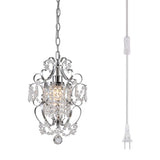RAYMALUX Plug in Chandelier Hanging Lignt Fixture with 14.3 FT Cord and ON/Off Switch,Mini Chrome Crystal Light Fixture for Bedr
