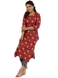 Gosriki Women'S Rayon Blend Straight Printed Kurta With Pant (Pammu Red-Gs_Xl_Red_X-Large),Red,,B0CYGM6V7K