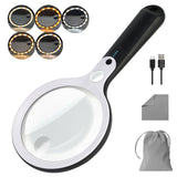 Magnifying Glass with 48 LED Light, 10X 20X 45X Handheld Illuminated Lighted Magnifier with 5 Light Modes Rechargeable Magnifyin
