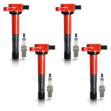 ENA Pack of 4 Red Ignition Coil Spark Plugs 2.0 2.4 L4 Compatible with Honda Accord CRV Civic SI Element Acura RSX CSX 2002 2003
