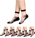 Nicsy Nylon WomenS And GirlS UltraThin Transparent Floral Printed Ankle Length Socks Pack Of 5 Pairs Free Size Multicolor
