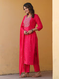 Gosriki Women'S Rayon Blend Embroidered Straight Kurta With Pant & Dupatta (Kasturi Pink-Gs_L_Pink_Large),Pink,,B0CYH9NZBL