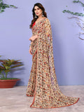 Satrani Women'S Chiffon Kalamkari Printed & Lace Saree With Unstitched Blouse Piece (3296S577Na_Beige & Multi3)