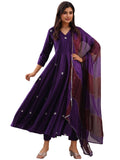 Anni Designer Women'S Rayon Viscose Anarkali Embroidered Kurta With Pant & Dupatta (Gsk Purple-Vks02_S_Purple_Small),Purple,S