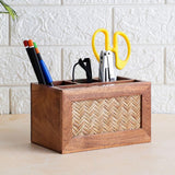 VarEesha Bambusa Hand Crafted Acacia Wood 4 Part Pen Stand| Multipurpose Wooden Pen Holder for Office Desk & Study Table| Handma