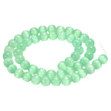HARFINGTON 48pcs Light Green Cat's Eye Stone Beads 8mm Round Smooth Gemstone Crystal Loose Bead for Jewelry Making Bracelets Nec