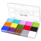 BOBISUKA 15 Color Face Body Paint Palette, Water-Activated Washable Face Paint for Halloween Makeup, Cosplay, Party, Festival an