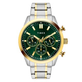 Timex Analog Watch For Man With Green Round Dial & Two Tone Stainless Steel Bracelet Band Water Resistant Men'S Wrist Watches -