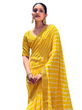 Satrani Women'S Leheriya Printed & Lace Georgette Saree With Unstitched Blouse Piece(2555S289N_Yellow)