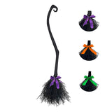 Reicyfang Witch Broom with 3 Colors of Ribbons, Halloween Witches Broomstick Plastic Witch Broomstick Cosplay Broom Props Witch