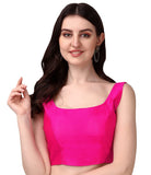 Pujia Mills Women's Deep Neck Silk Sleeveless Readymade Blouse (Sando Pink, 32)