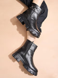 Shoetopia Casual Side Buckle Detailed Black Boots For Women & Girls /Eu38,Black,5,B0DJ8Q55TK