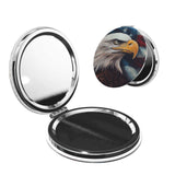 keluki Vintage American Flag and Eagle Painting Print Foldable Travel Pocket Mirror Round PU Leather Portable Mini Makeup Double