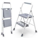 KMFurnila Step Ladder 2 Step, Folding Step Stool with Wide Anti-Slip Pedal, Sturdy Steel Lightweight Closet Kitchen Ladder Step