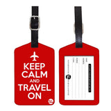 Nutcase Designer Luggage Travel Baggage Tags Set Of 2 With Name Card Inside Keep Calm Travel On Red