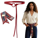 Sannidhi WomenS Slim Waist Belt With Decorative Printed Scarf, Adjustable Faux Leather Tie Belt For Dresses, Blouses & HighWai