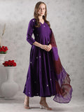 Anni Designer Women'S Rayon Blend Anarkali Embroidered Kurta With Pant & Dupatta (Gsk-Purple-Vks03_L_Purple_Large),Purple,L,,,