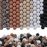 HHCFAST 150Pcs Mixed Color 15mm Silicone Beads for Keychain Making, Black Camel Leopard Print Silicone Beads for Pens and Bracel
