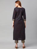 Anni Designer Women'S Cotton Blend Printed Straight Kurta With Pant (Satku Blue_L_Blue_Large),Blue,L,Cotton Blend,Regular,Pants