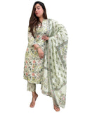 Anni Designer Women'S Rayon Blend Straight Printed Kurta With Pant & Dupatta (Fuldani Green_M_Green_Medium),Green,M