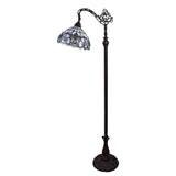 Amora Tiffany Floor Lamp - Arched, Stained Glass 62- Traditional White Mahogany with Foot Switch Operation and Adjustable La