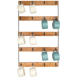 Aomomery Wall Mounted Coffee Mug Holder, Large 5 Tier Shelf with 20 Hooks for Cups, Rustic Wooden Display Rack for Kitchens, Hom