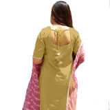 Anni Designer Women'S Cotton Leheria Printed Kurta And Palazzos & Dupatta Set (Chiku L) Beige,Beige,L,Cotton Blend,Straight,