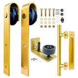 Rio Salto Brushed Gold Barn Door Hardware Set - Inc. Sliding Barn Door Rollers, Floor Guide Wall Mount, 12 Hand Pull Handle - Fi