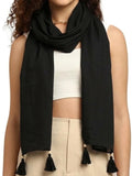 Gale Girls Cotton Mulmul Scarf|Scarf For Women|Mulmul Stole|Soft Beach Wrap|Tassel Design|Easily Fits 180 * 50Cm|Black