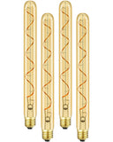 Leools Vintage LED Spiral Filament Bulb T10, 11.8inch Long Tubular Dimmable Edison Light Bulbs,E26 Base,Amber Glass,Warm White,2