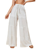 Shasmi Women's White Solid Ruffle Hem Plazzo Sharara Trousers (Plazzo 68 White S)