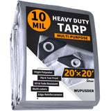 20'x20' Heavy Duty Tarp, 10Mil Silver Waterproof Tarps with Grommets, UV Resistant, Poly Tarpaulin with Reinforced Edges, Cover