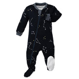 zippyjamz – Zipper Organic Sleeper Footed Baby Pajamas with Inseam Zipper (Galaxy Love - Navy, 18-24 months)