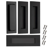 Kindoodos Recessed Door Handles Finger Flush Pulls, 6 Inch Black Pocket Door Pull Hardware, Rectangular Stainless Steel Sliding