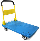 MaxWorks 50888 PP Foldable Heavy Duty Platform Truck Push Dolly 770-lbs Capacity Blue Platform with Yellow Handle - Ideal for Ho