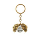 ZCVFA Keep Going Sunflower Keychain, Engraved Sunflower Keychain Pendant Meaningful Inspirational Motivational Jewelry for Women(1 Pcs)