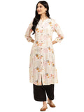 rangita Women Rayon Off White Printed Calf Length A line Kurti with Front Button Placket_8905723192167