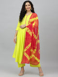 Anni Designer Women'S Cotton Blend Printed Anarkali Kurta Pant & Dupatta (Punji New Yellow_Xl_Yellow_X-Large),Yellow,XL,Cotton Blend,Anarkali,kurta, Dupatta