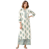 Anni Designer Women'S Rayon Viscose Straight Printed Kurta With Palazzo (Kumbh White_S_White_Small),White,S