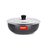Sumeet 3mm Hard Anodized Deep Tasla with Glass Lid Size No. 15 (28.5cm Dia. 4.5 Ltr Capacity)